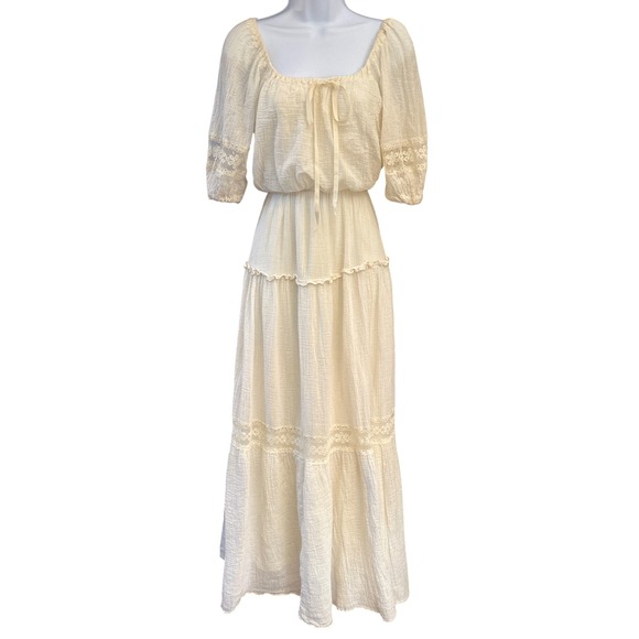 Vintage Roberta California Prairie Maxi Dress Boho Peasant Cottagecore Lace Trim - Picture 1 of 8